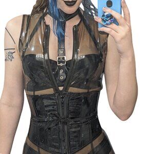 💖 Latex Westward Bound "Booby Trap" Choker Bra With Underwire Black 36B 💖